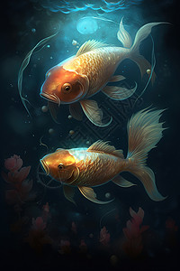 两条金色金鱼背景图片