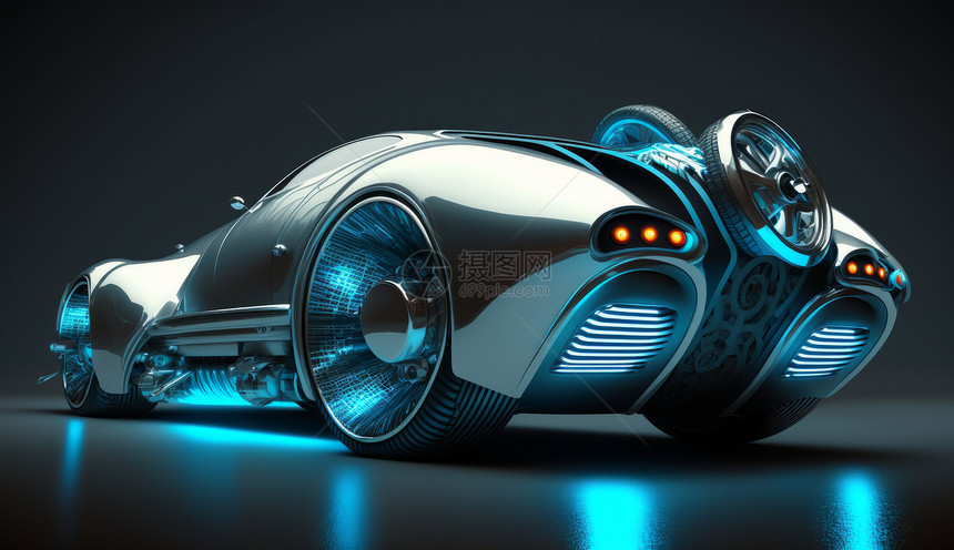 流线型科幻蓝光汽车图片