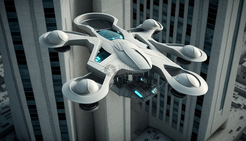 在城市中飞行的无人机图片