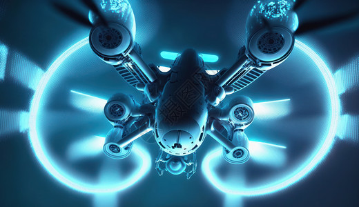 科幻无人机科技感蓝光无人机插画