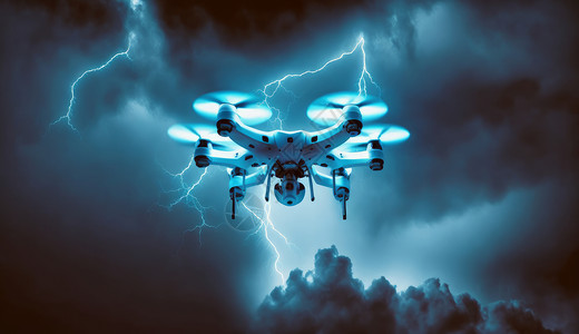 暴雨雷电暴风雨中被雷电击中的无人机插画