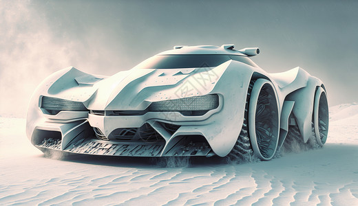 在雪地里汽车在雪地中白色科幻汽车插画
