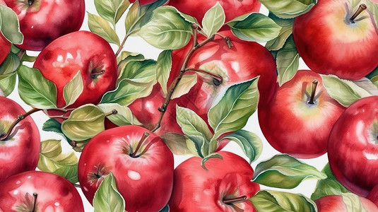 红色苹果水彩画图片