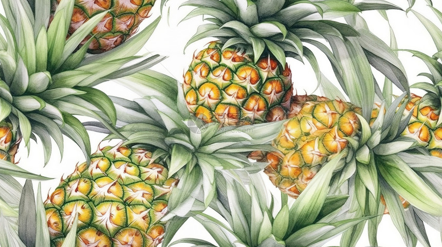 夏季菠萝水彩画图片