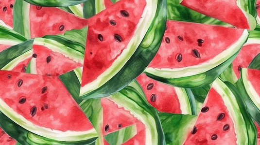 香瓜插画切片的西瓜水彩画背景