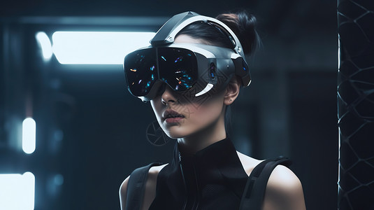 带着VR眼镜的女人高清图片