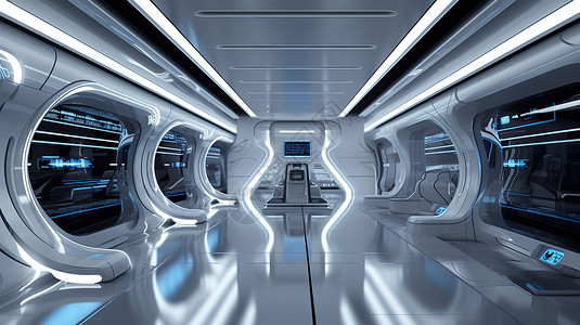 地铁光发着白色光的未来感舱室插画