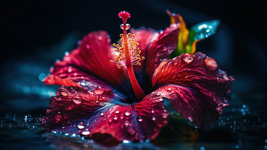带水滴紫罗兰带着水滴的红色花朵插画