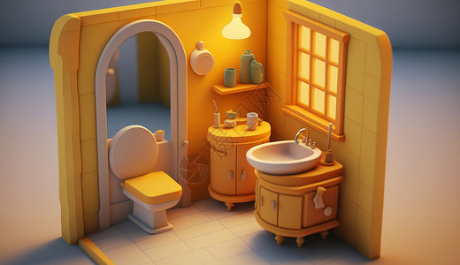 温馨可爱的洗手间3D模型背景图片