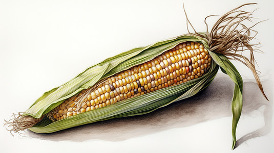 手绘玉米棒手绘水彩蔬菜玉米插画