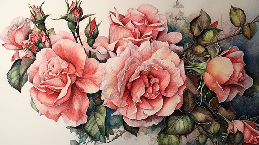 玫瑰手绘水彩花卉背景图片