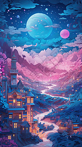 月光下的城堡背景图片