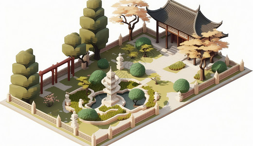 中国古风花园与建筑背景图片