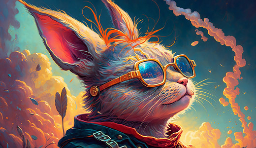 酷酷的兔子戴着炫彩墨镜图片