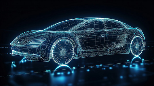 蓝色流线未来科技人工智能流线汽车插画