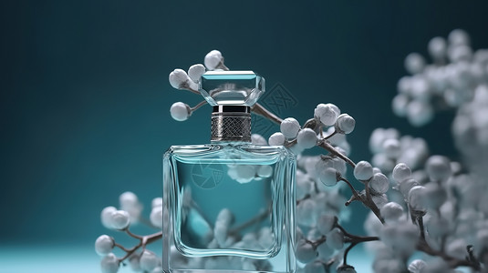香水瓶和花卉背景图片