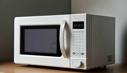 厨房电器背景在桌子上的白色微波炉背景