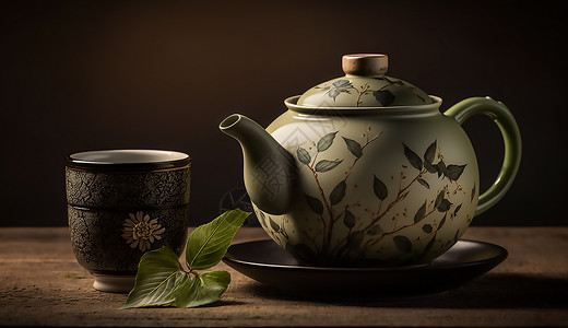 日式茶壶精致的茶具插画