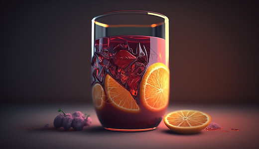 玻璃杯中的水果和饮料图片