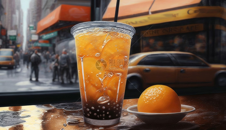 橙汁气泡水图片
