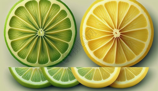 黄柠檬片与绿柠檬片背景图片