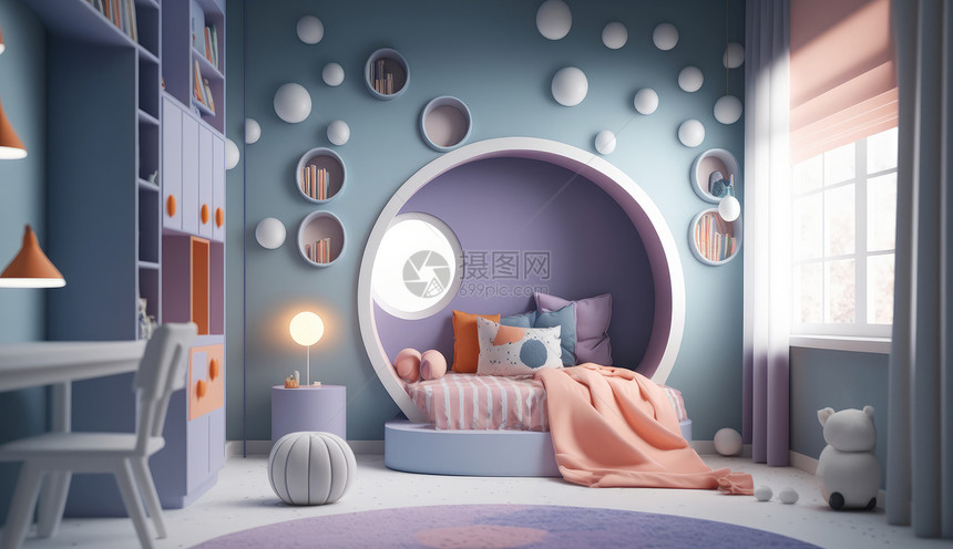 淡紫色现代儿童房间设计图片