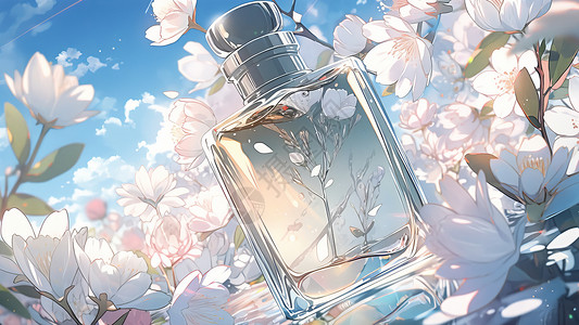在花丛中的香水背景图片