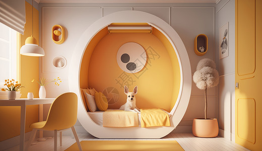 儿童房设计淡黄色儿童卧室设计插画