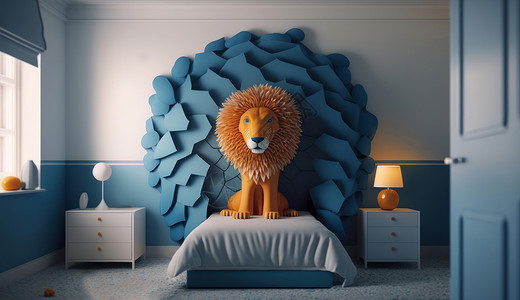 蓝色儿童房之狮子主题图片