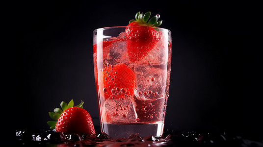 草莓汁展板红色草莓汁插画