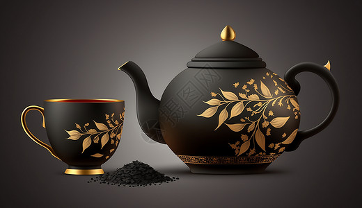 精致的茶壶和茶杯背景图片