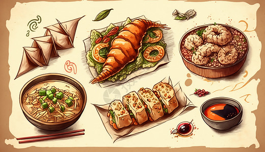 海鲜自助晚餐中式晚餐插画