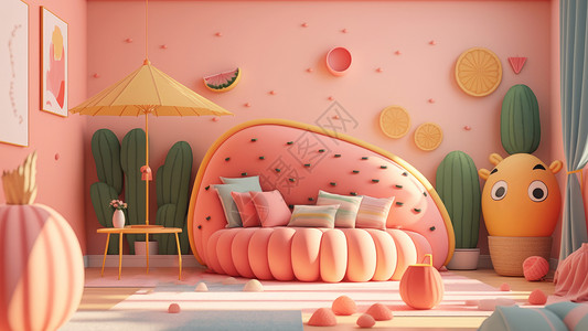 粉色水果主题儿童房间图片