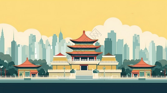 中国城市古建筑国潮复古图片