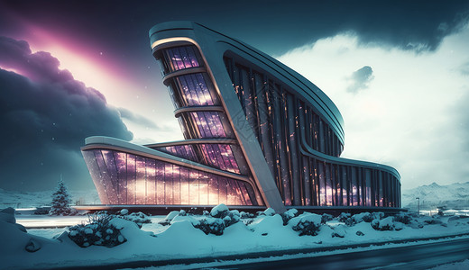 雪地里设计感十足的现代建筑图片