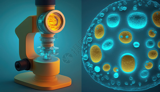 显微镜镜头显微镜下的细菌微观世界插画