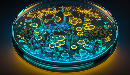 细菌培养皿透明玻璃培养皿中的蓝绿色细菌插画