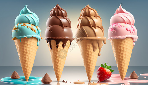 四个巧克力奶油冰淇淋图片
