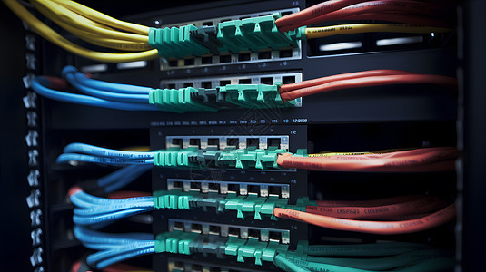 黄蓝红青端接口网线连接背景图片
