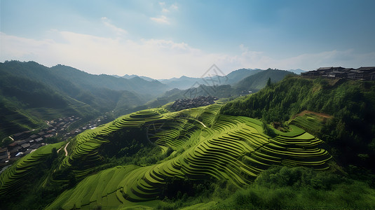 郁郁葱葱梯田背景图片