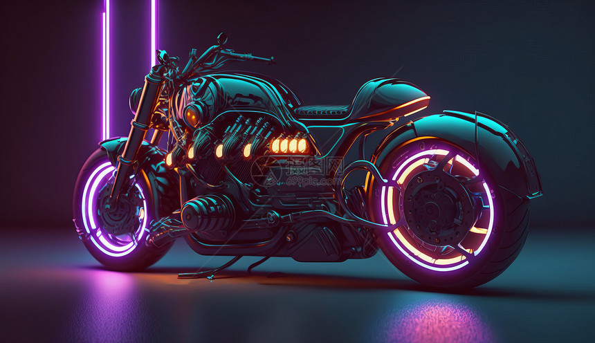 霓虹光摩托车图片