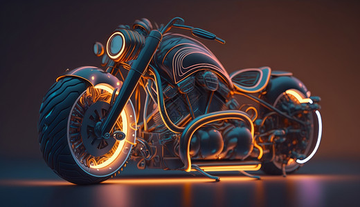 炫酷的霓虹光科技感摩托车背景图片