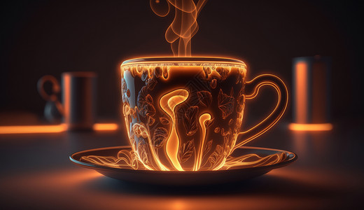 茶杯咖啡杯发光的咖啡杯冒着热气插画
