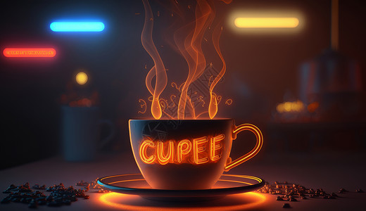 热咖啡冒着热气发光的咖啡杯插画