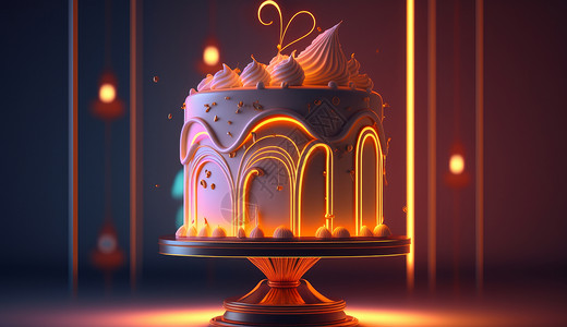 橙色霓虹光蛋糕创意美食图片