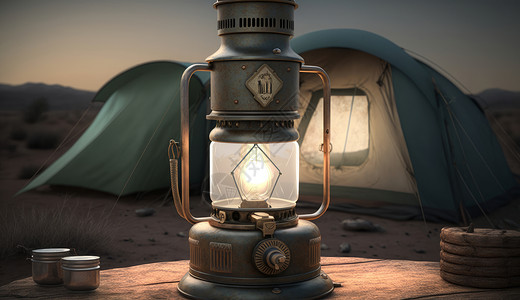 帐篷外的复古露营灯图片