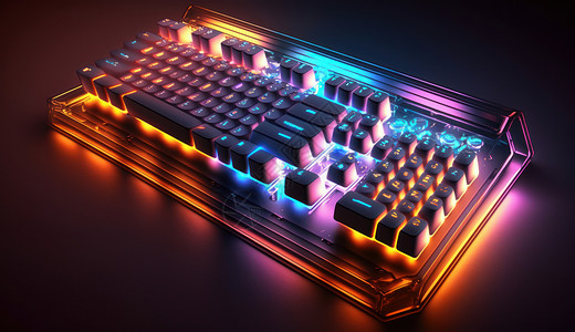 光感键盘霓虹光科技感键盘插画