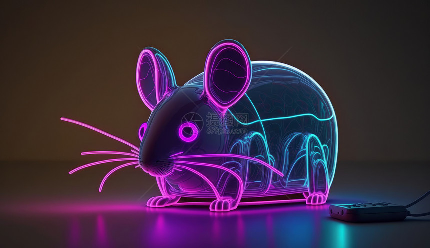 霓虹灯金属质感老鼠图片