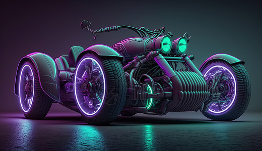 霓虹光科技感三轮摩托车高清图片