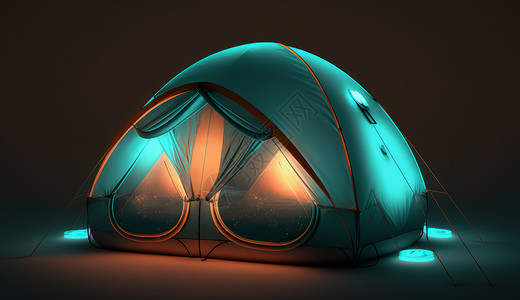 发蓝色光的露营帐篷背景图片